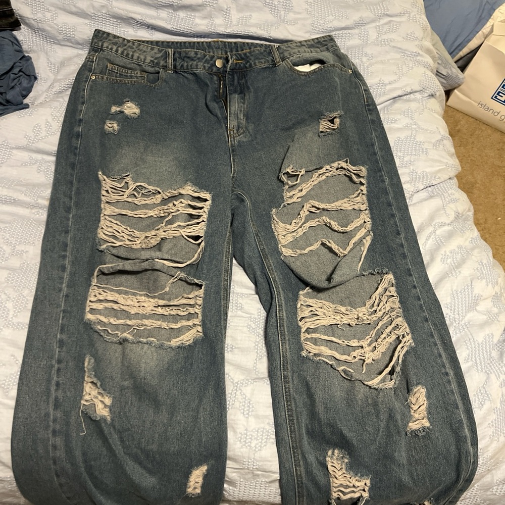 Distressed Blue Jeans